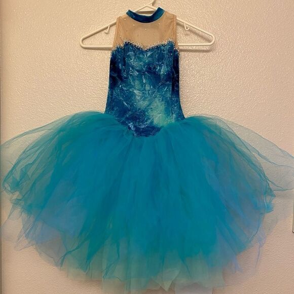 Costume Gallery Dance ballet tutu teal aqua blue velvet rhinestone mesh -MC - Picture 2 of 11